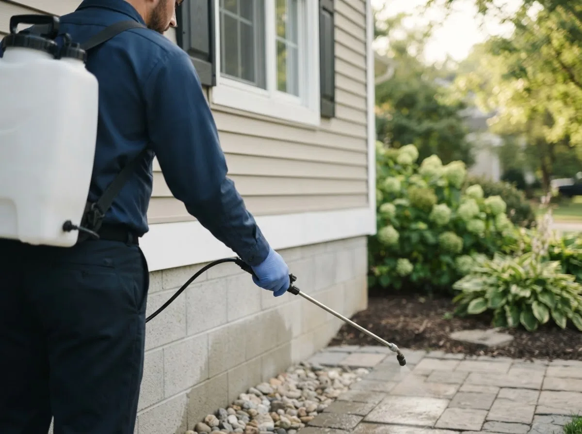 Pest control technician inspecting a home in Ideal, SD
